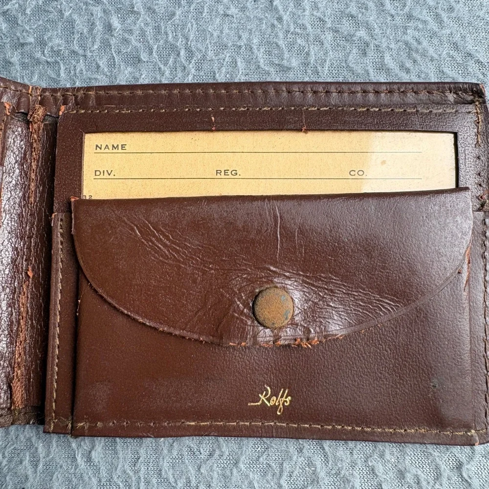 Vintage Rolfs Brown Leather Bifold Wallet USA Eagle Crest Embossed Coin Pouch